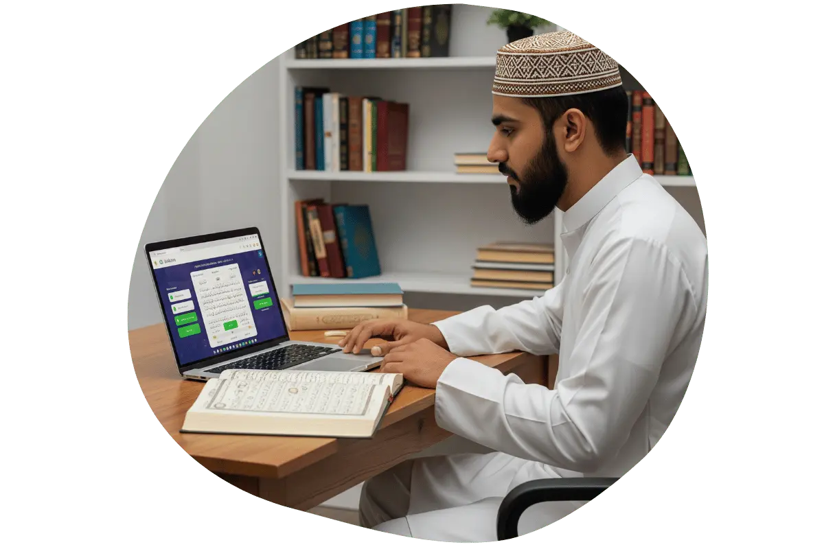 Adult student taking personalized online Quran classes with certified tutor via video call